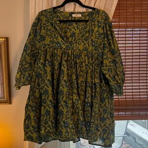 Natural Life Floral Green Babydoll dress M